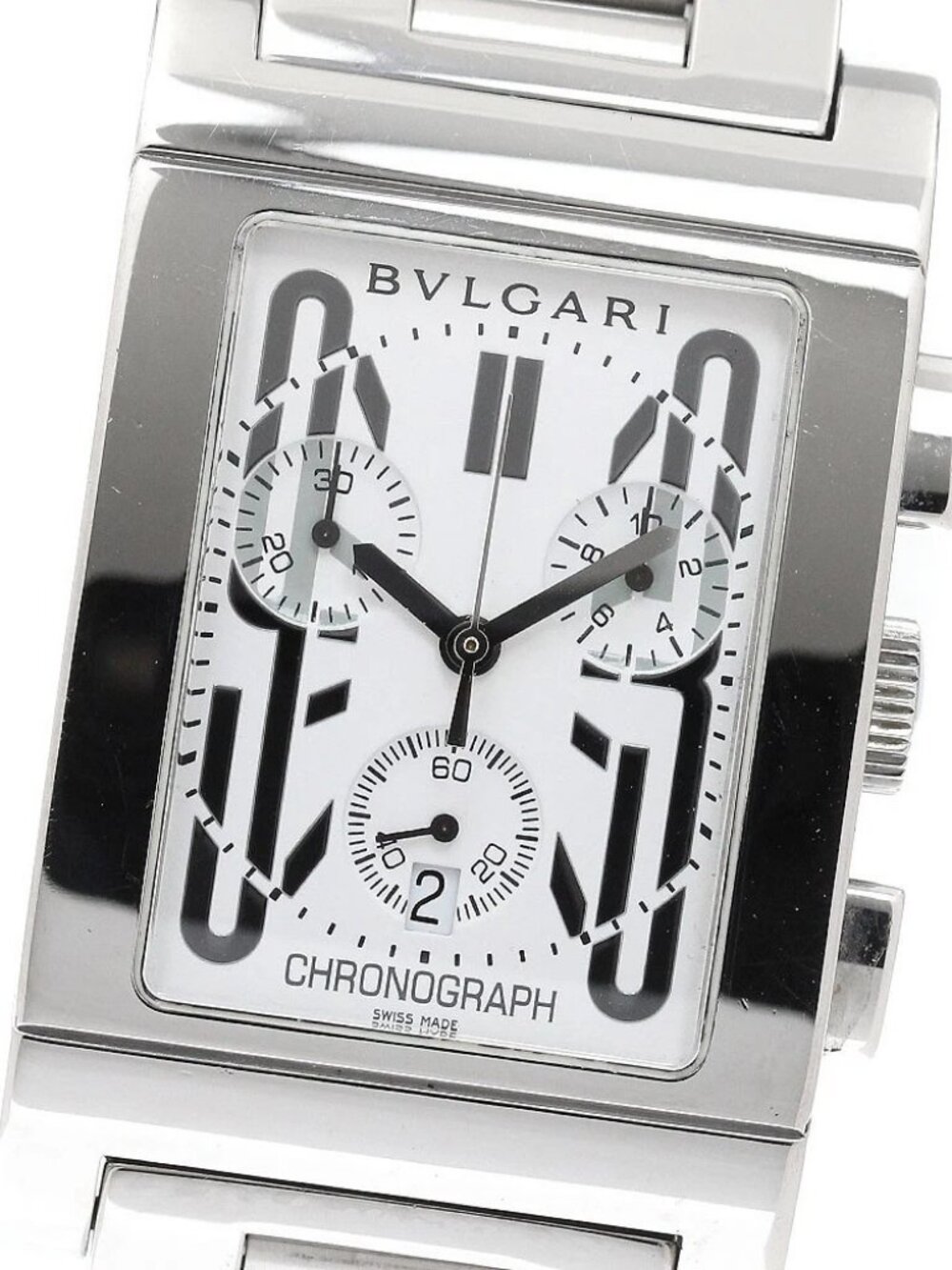 BVLGARI Rettangolo RTC49S Date Chronograph white Dial Quartz Men's Watch